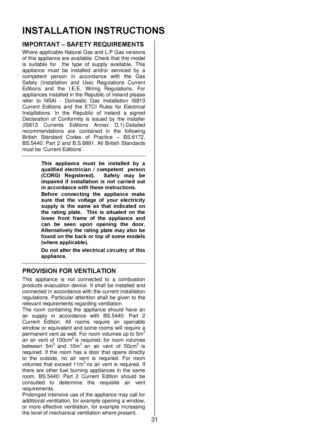 Electrolux EIKG5547, EIKG5546 Installation Instructions, Important Safety Requirements, Provision for Ventilation 