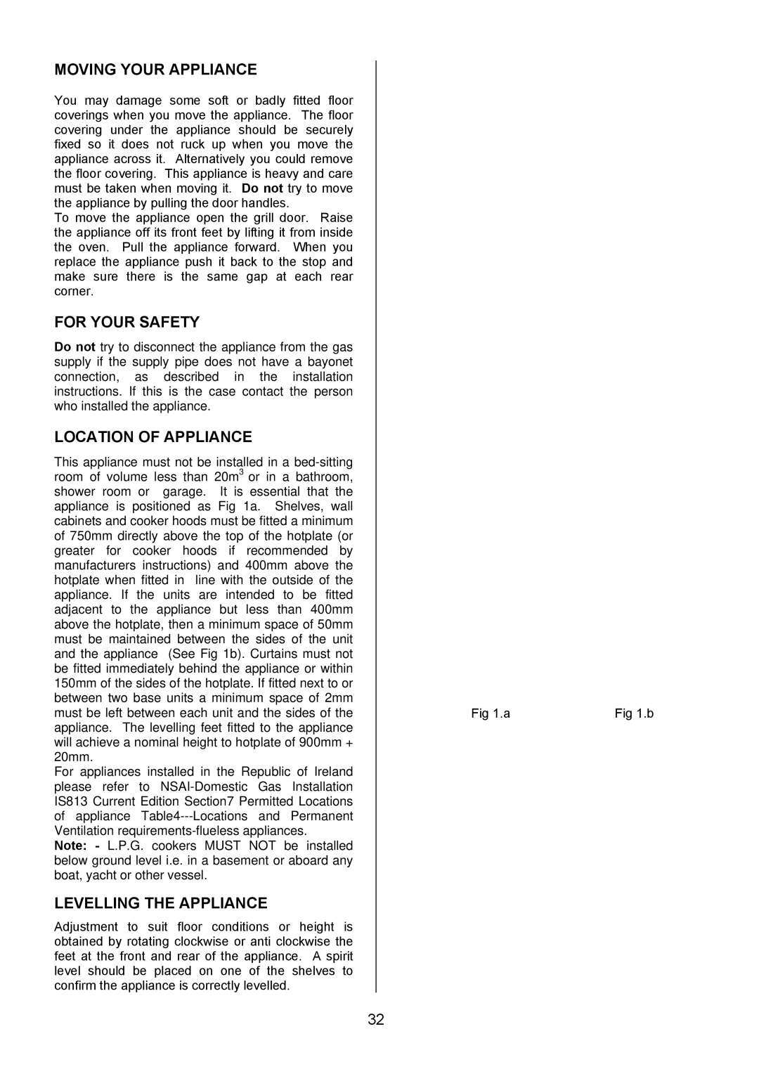 Electrolux EIKG5546, EIKG5547 Moving Your Appliance, For Your Safety, Location of Appliance, Levelling the Appliance 