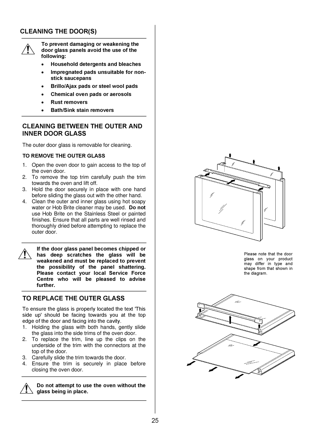 Electrolux EIKG6046 Cleaning the Doors, Cleaning Between the Outer and Inner Door Glass, To Replace the Outer Glass 