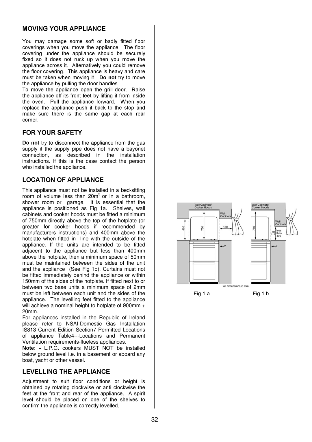 Electrolux EIKG6047, EIKG6046 Moving Your Appliance, For Your Safety, Location of Appliance, Levelling the Appliance 