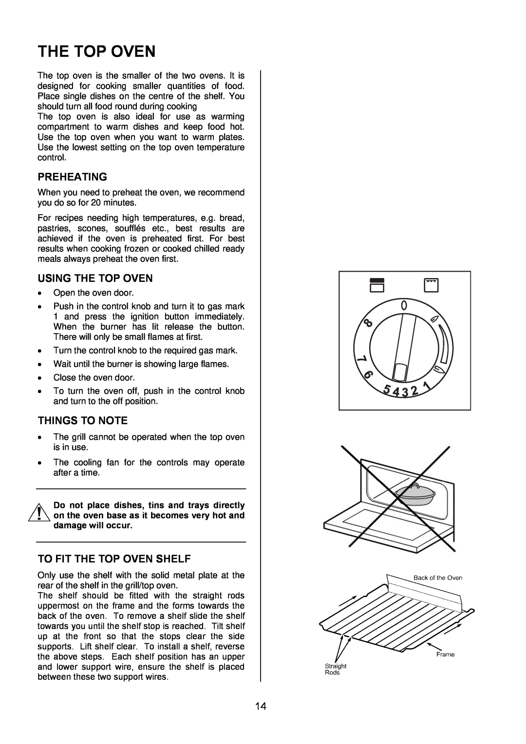 Electrolux EIKG6047, EIKG6046 user manual Preheating, Using The Top Oven, To Fit The Top Oven Shelf, Things To Note 