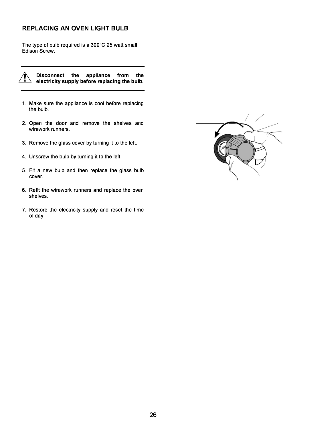 Electrolux EIKG6047, EIKG6046 user manual Replacing An Oven Light Bulb 