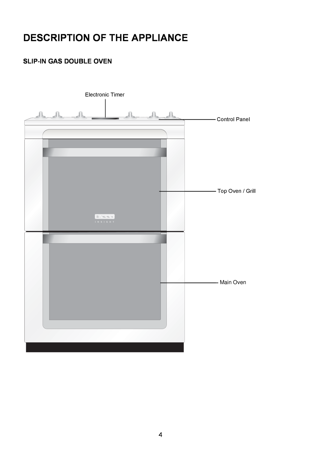 Electrolux EIKG6047, EIKG6046 user manual Description Of The Appliance, Slip-In Gas Double Oven 