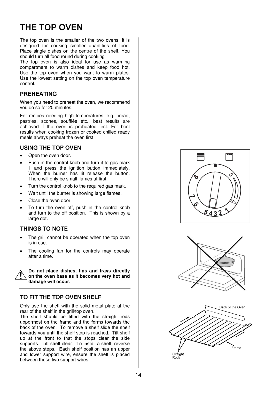 Electrolux EIKG6049 manual Preheating, Using the TOP Oven, To FIT the TOP Oven Shelf 