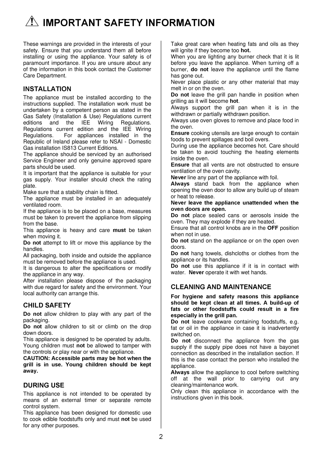 Electrolux EIKG6049 manual Important Safety Information, Installation, Child Safety, During USE, Cleaning and Maintenance 