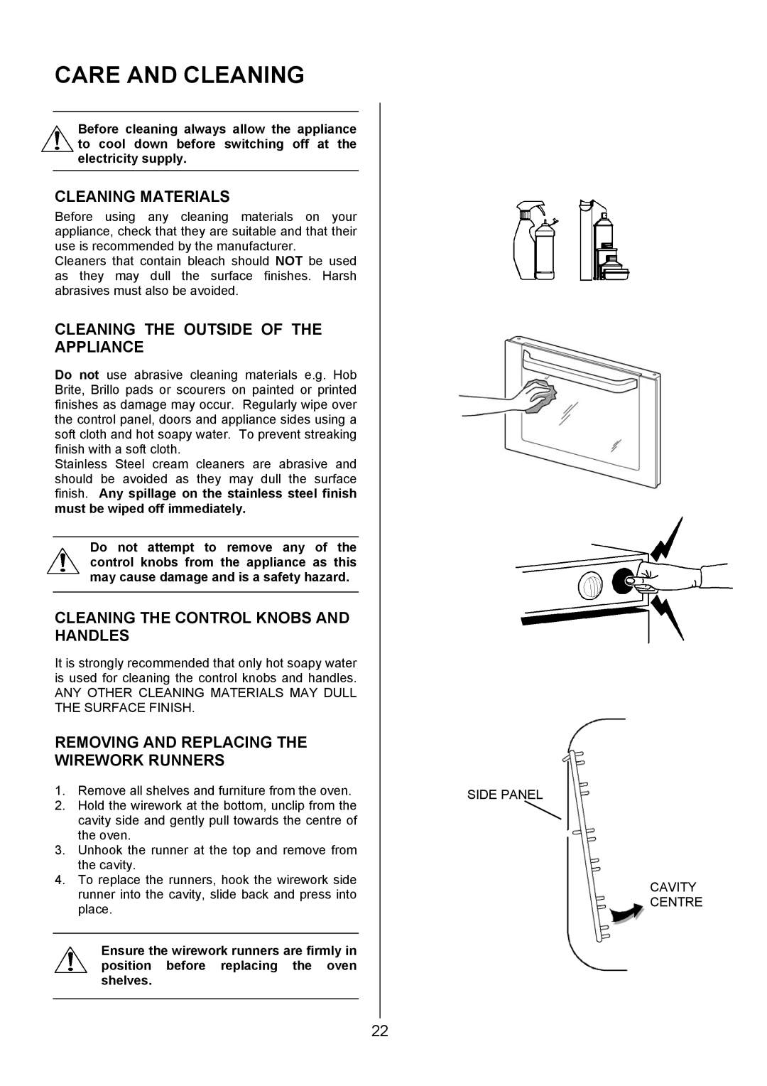 Electrolux EIKG6049 manual Care and Cleaning, Cleaning Materials, Cleaning the Outside of the Appliance 