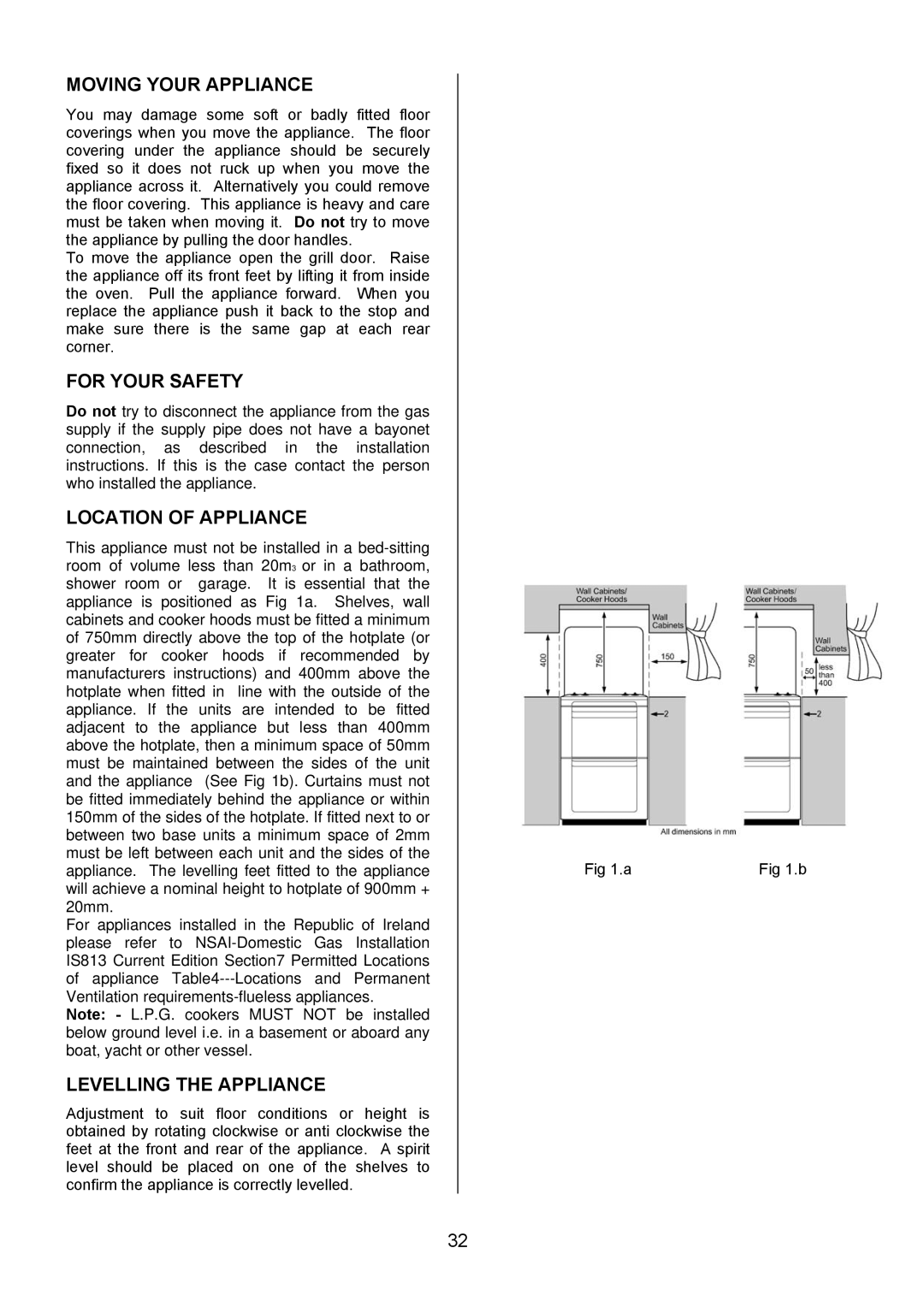 Electrolux EIKG6049 manual Moving Your Appliance, For Your Safety, Location of Appliance, Levelling the Appliance 