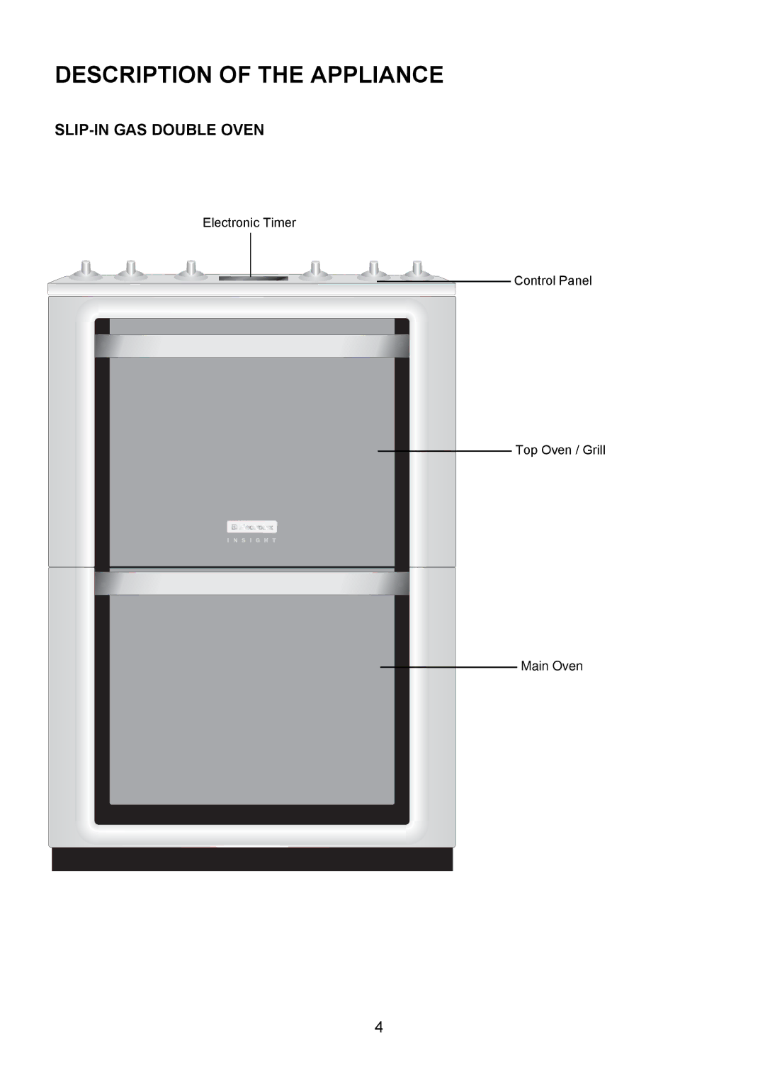 Electrolux EIKG6049 manual Description of the Appliance, SLIP-IN GAS Double Oven 