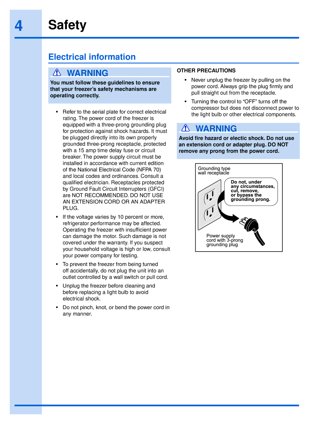 Electrolux EILFU21GS manual Electrical information, Other Precautions 