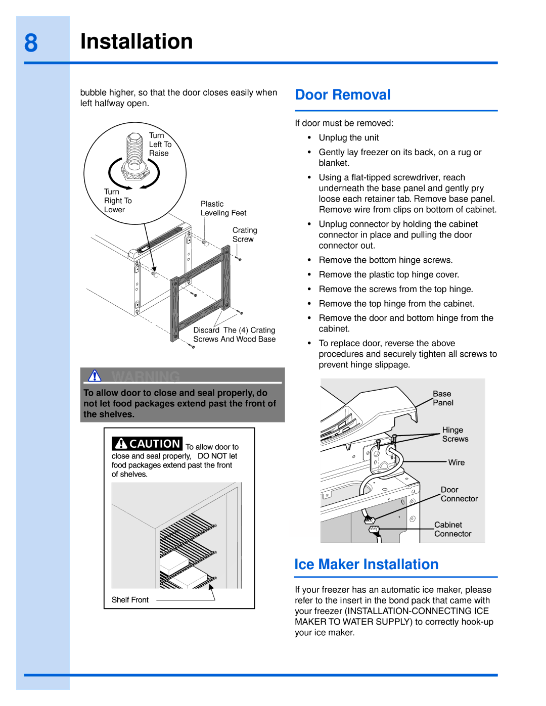 Electrolux EILFU21GS manual Door Removal, Ice Maker Installation 