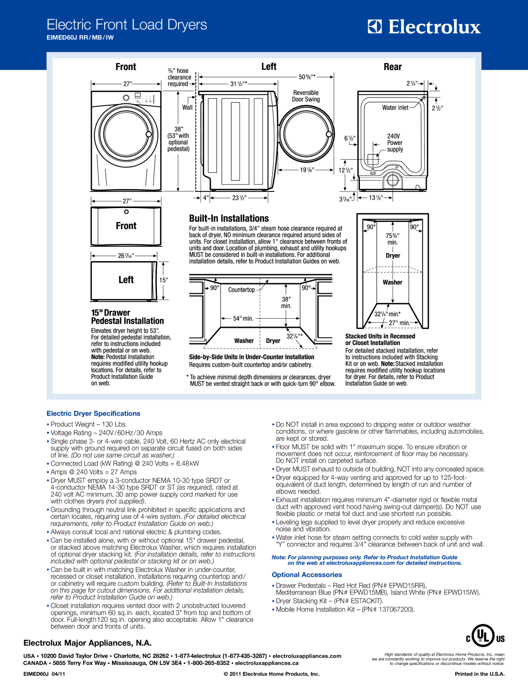 Electrolux EIMED60J system manual 