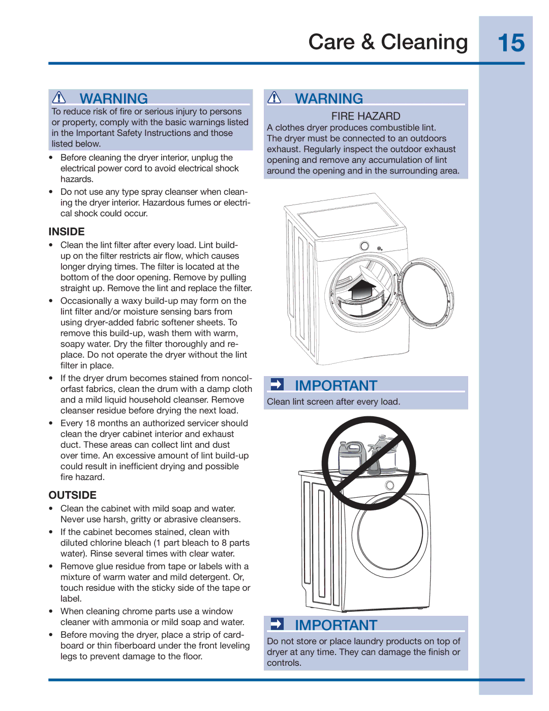 Electrolux EIMGD55IIW, 137464800 A (1106), EIMED55IIW manual Care & Cleaning, Inside, Outside 