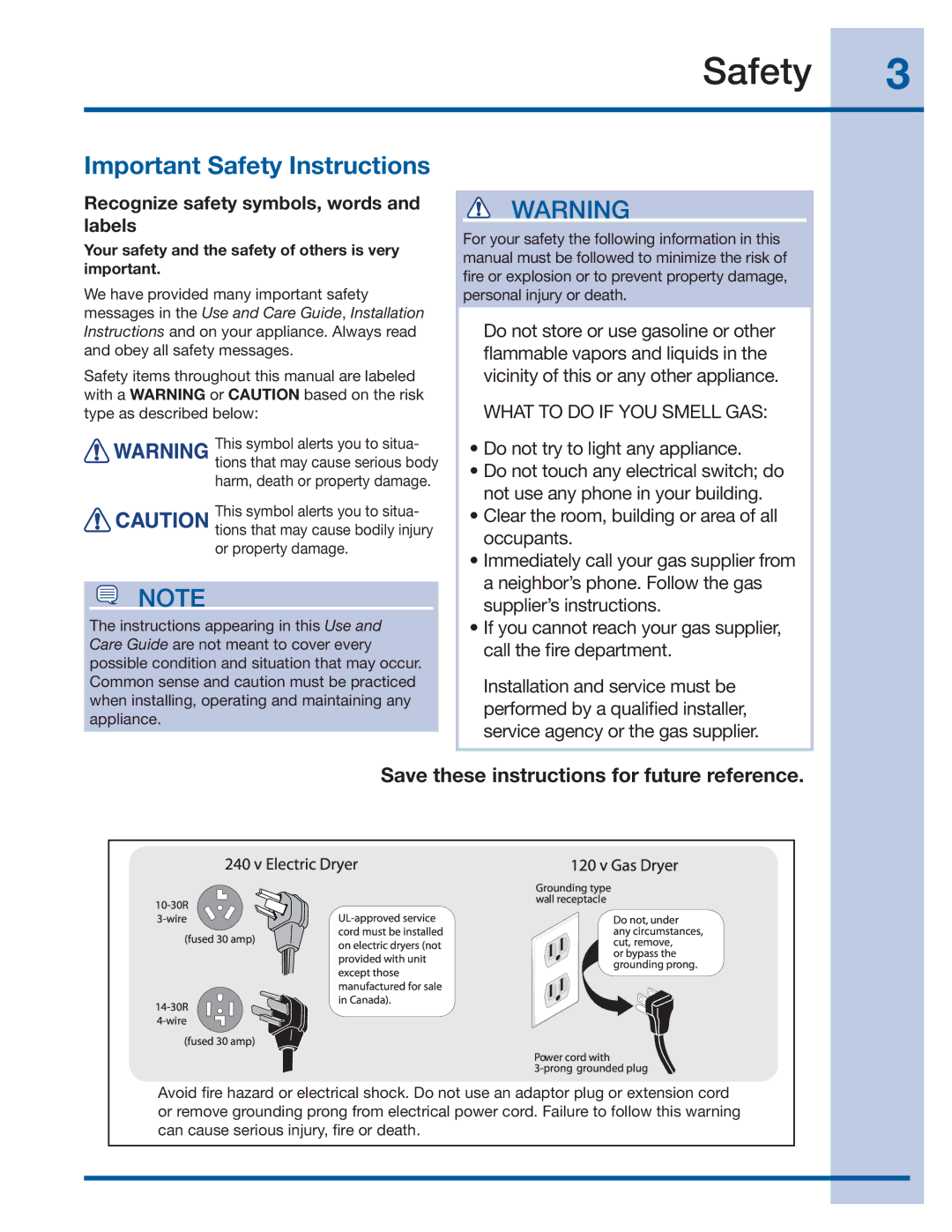 Electrolux EIMGD55IIW, 137464800 A (1106), EIMED55IIW manual Important Safety Instructions 