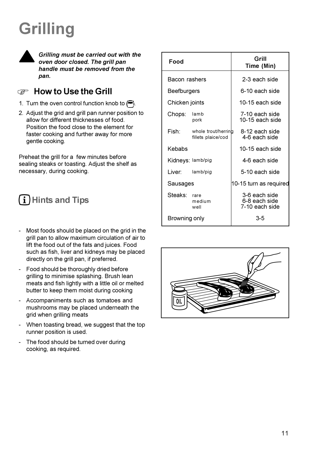 Electrolux EK 5731 manual Grilling, How to Use the Grill 