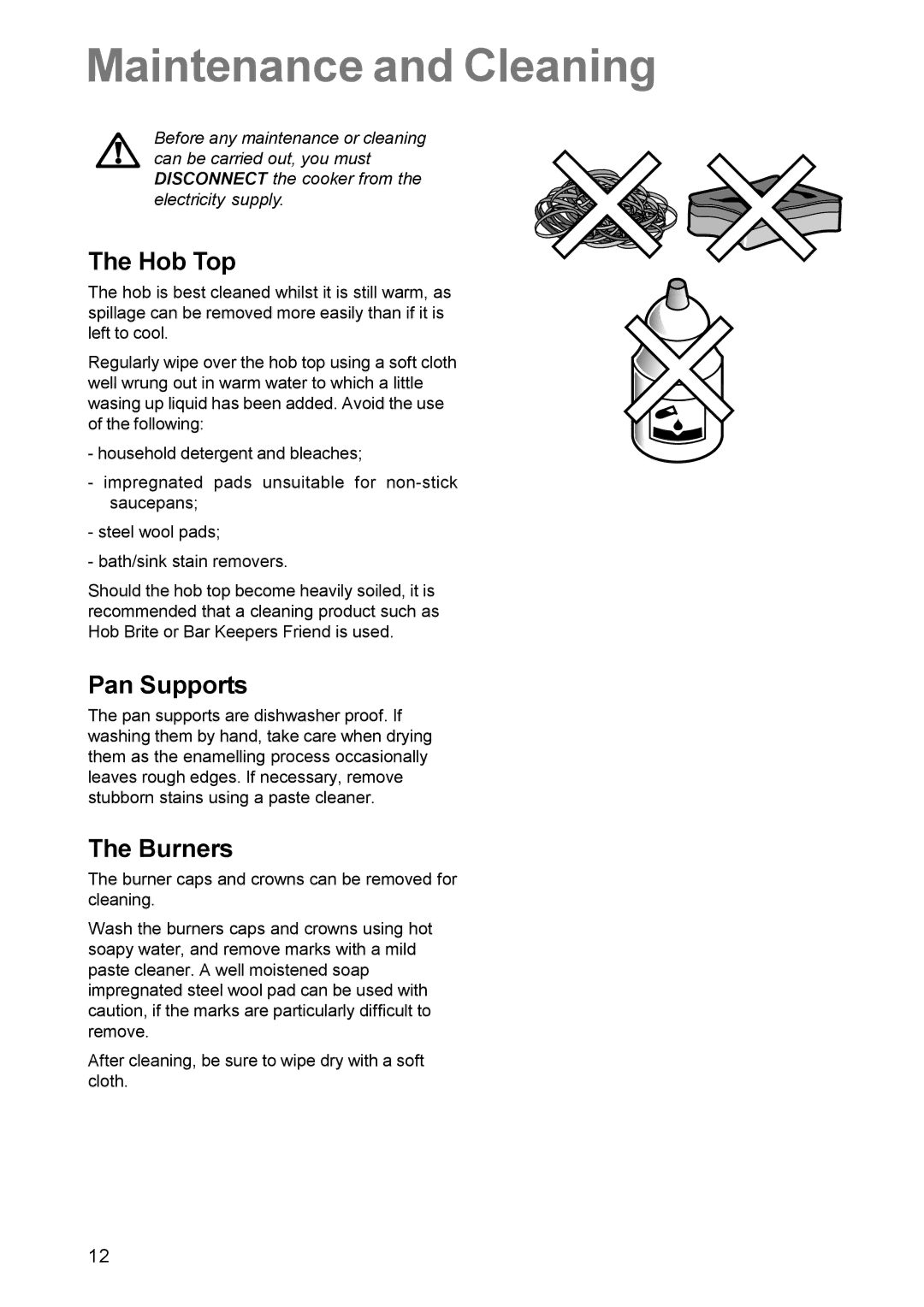 Electrolux EK 5731 manual Maintenance and Cleaning, Hob Top, Pan Supports, Burners 