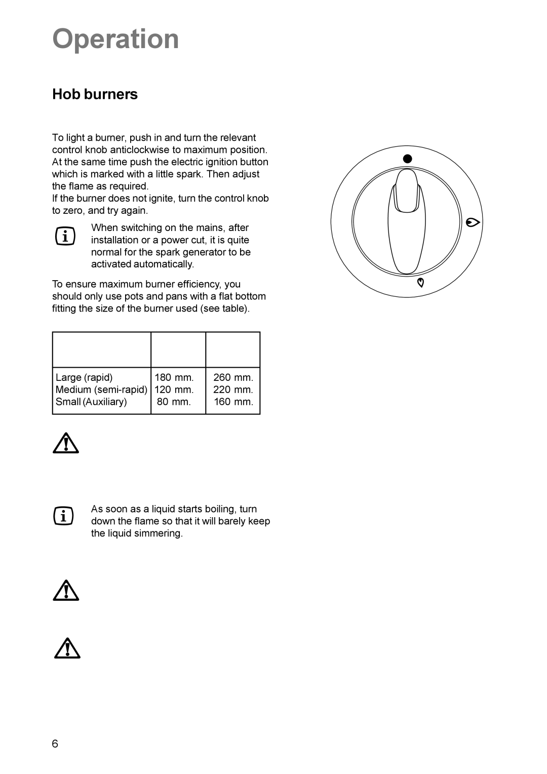 Electrolux EK 5731 manual Operation, Hob burners 