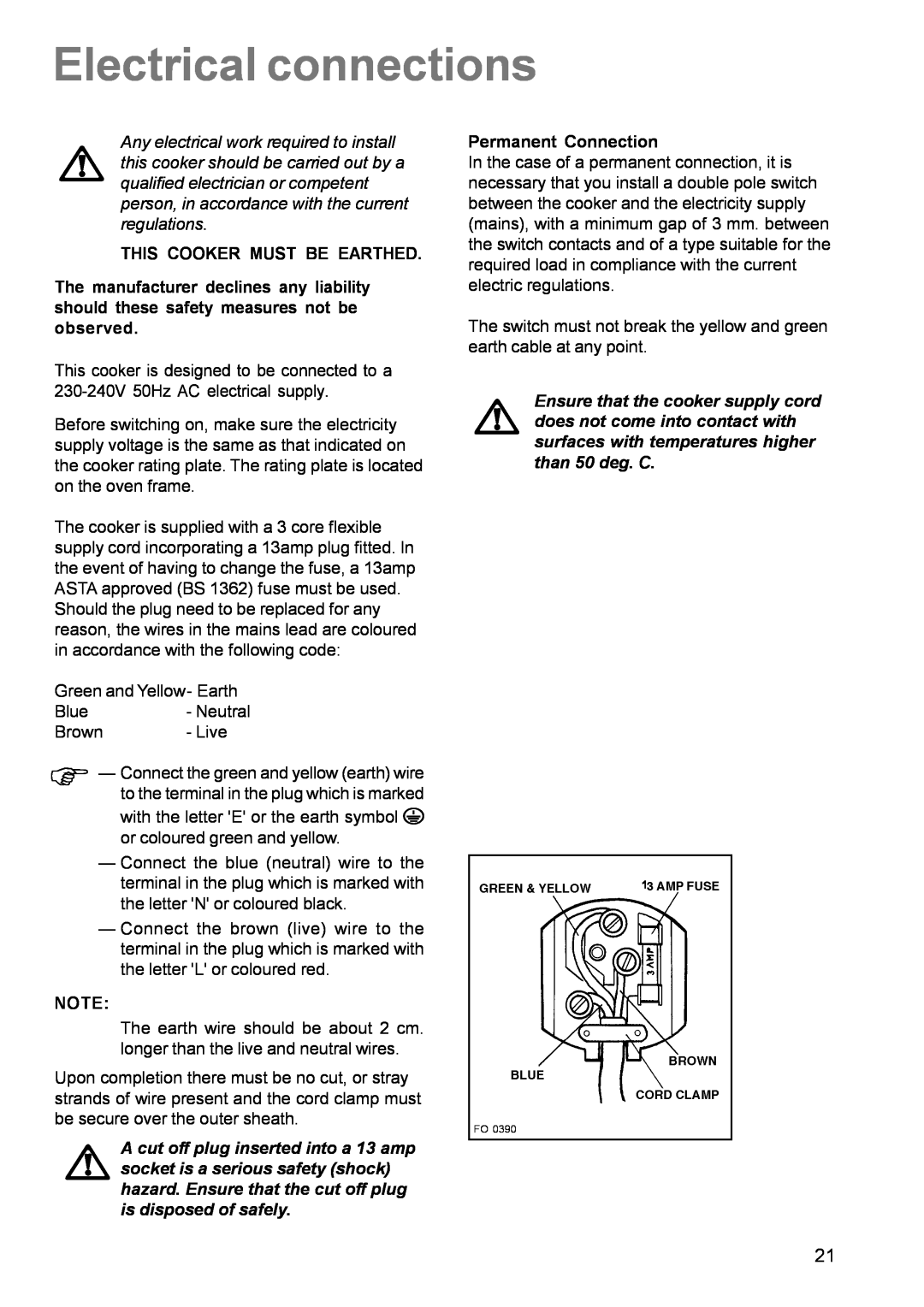 Electrolux EK 5731 manual Electrical connections 