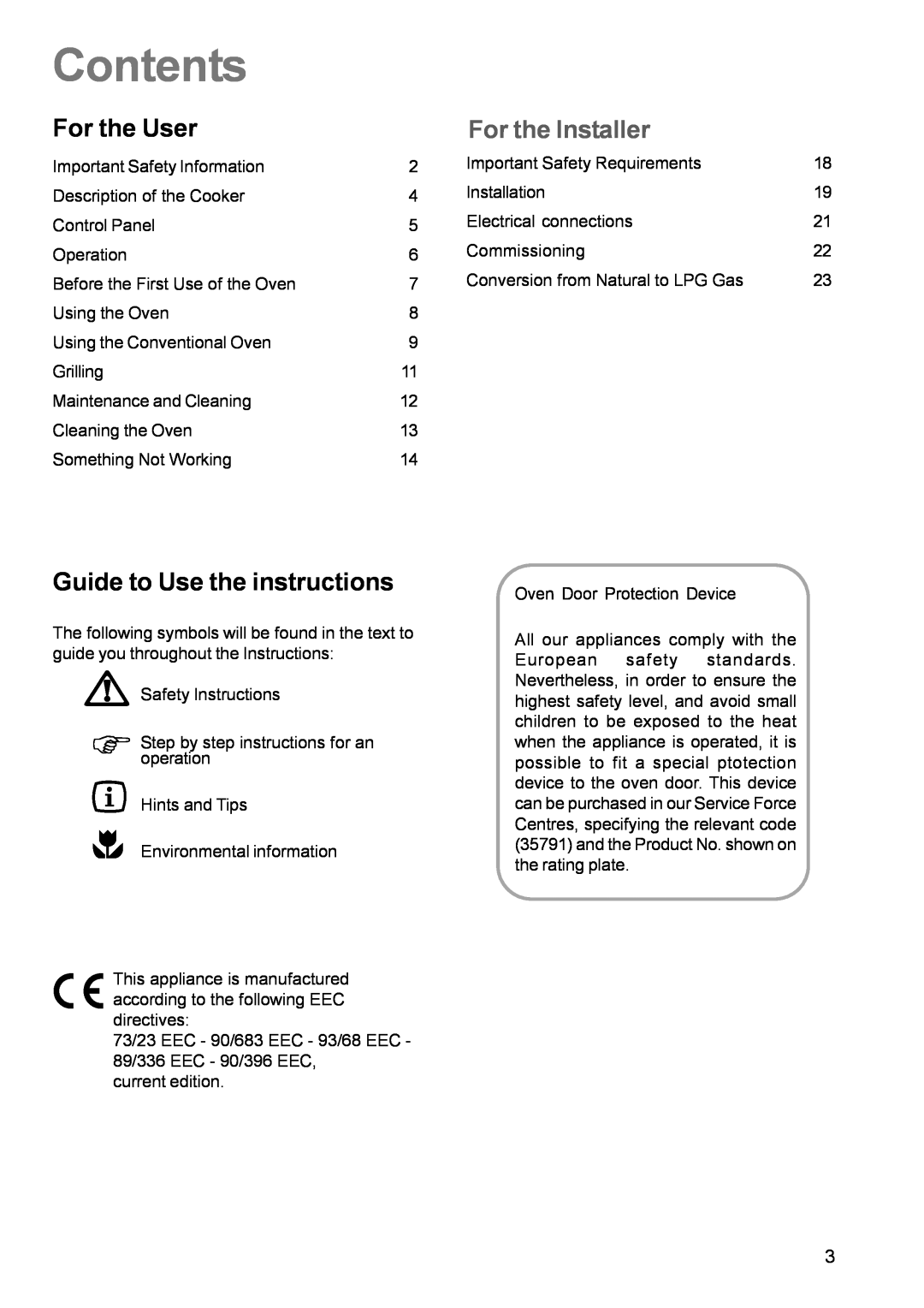 Electrolux EK 5731 manual Contents, For the User, For the Installer, Guide to Use the instructions 