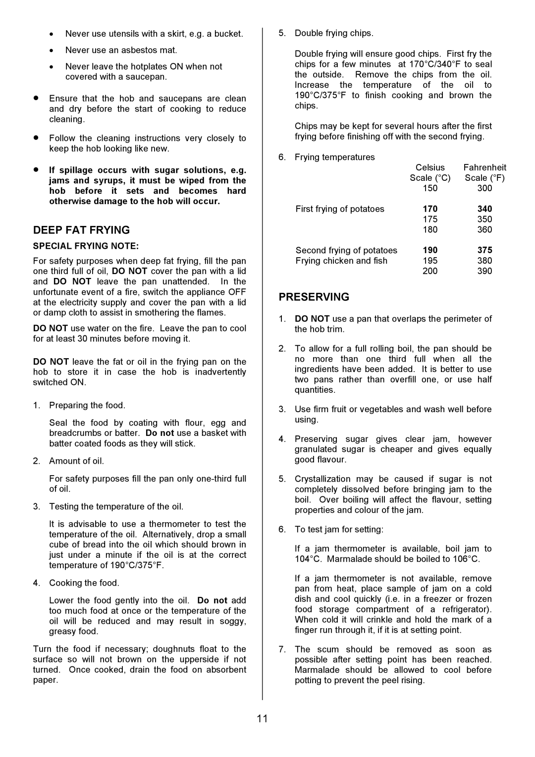 Electrolux EK5361 manual Deep FAT Frying, Preserving, Special Frying Note 