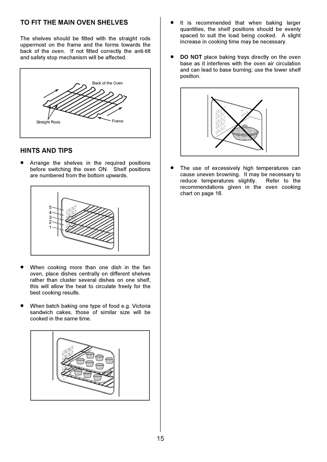 Electrolux EK5361 manual To FIT the Main Oven Shelves, Hints and Tips 