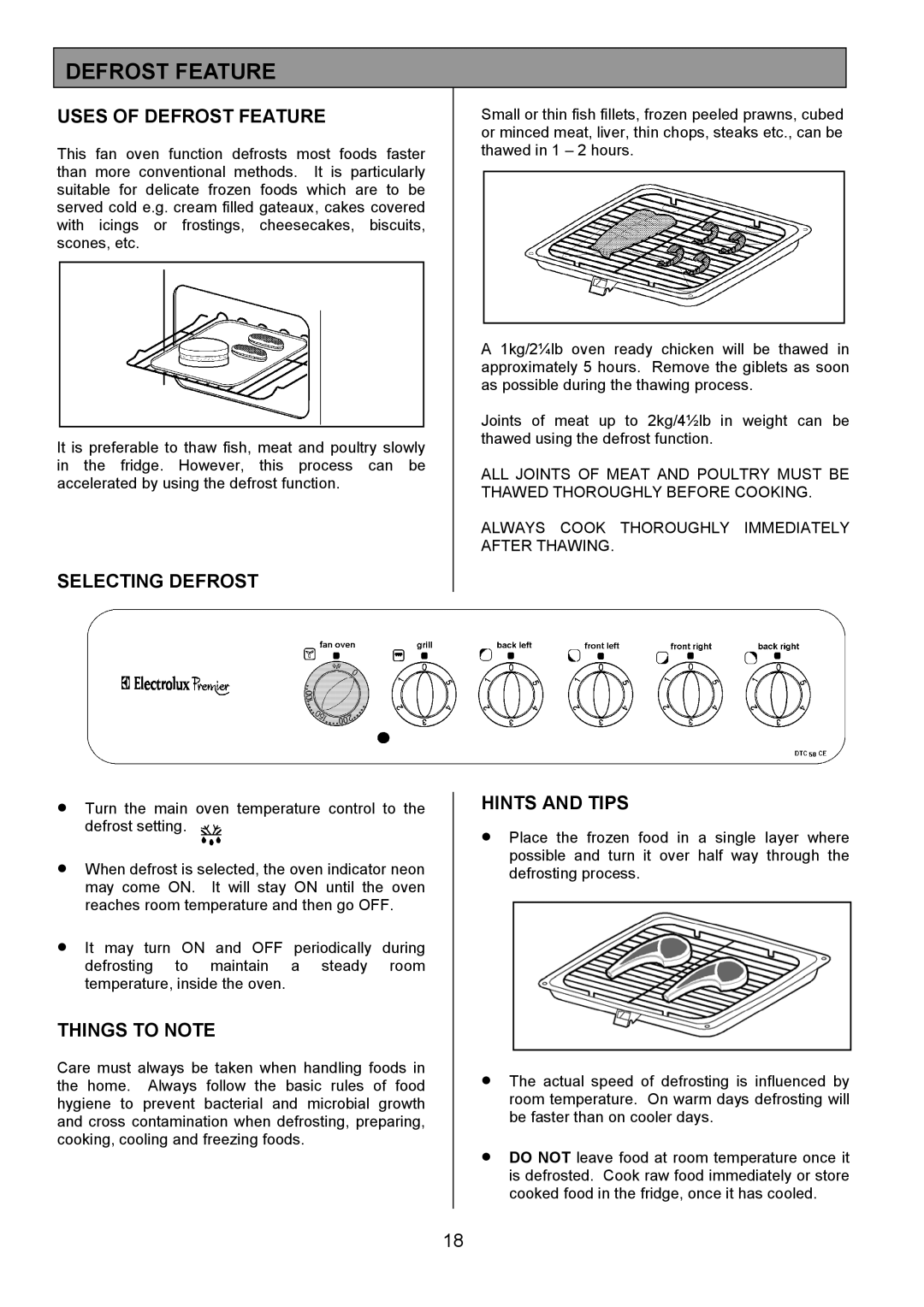 Electrolux EK5361 manual Uses of Defrost Feature, Selecting Defrost 