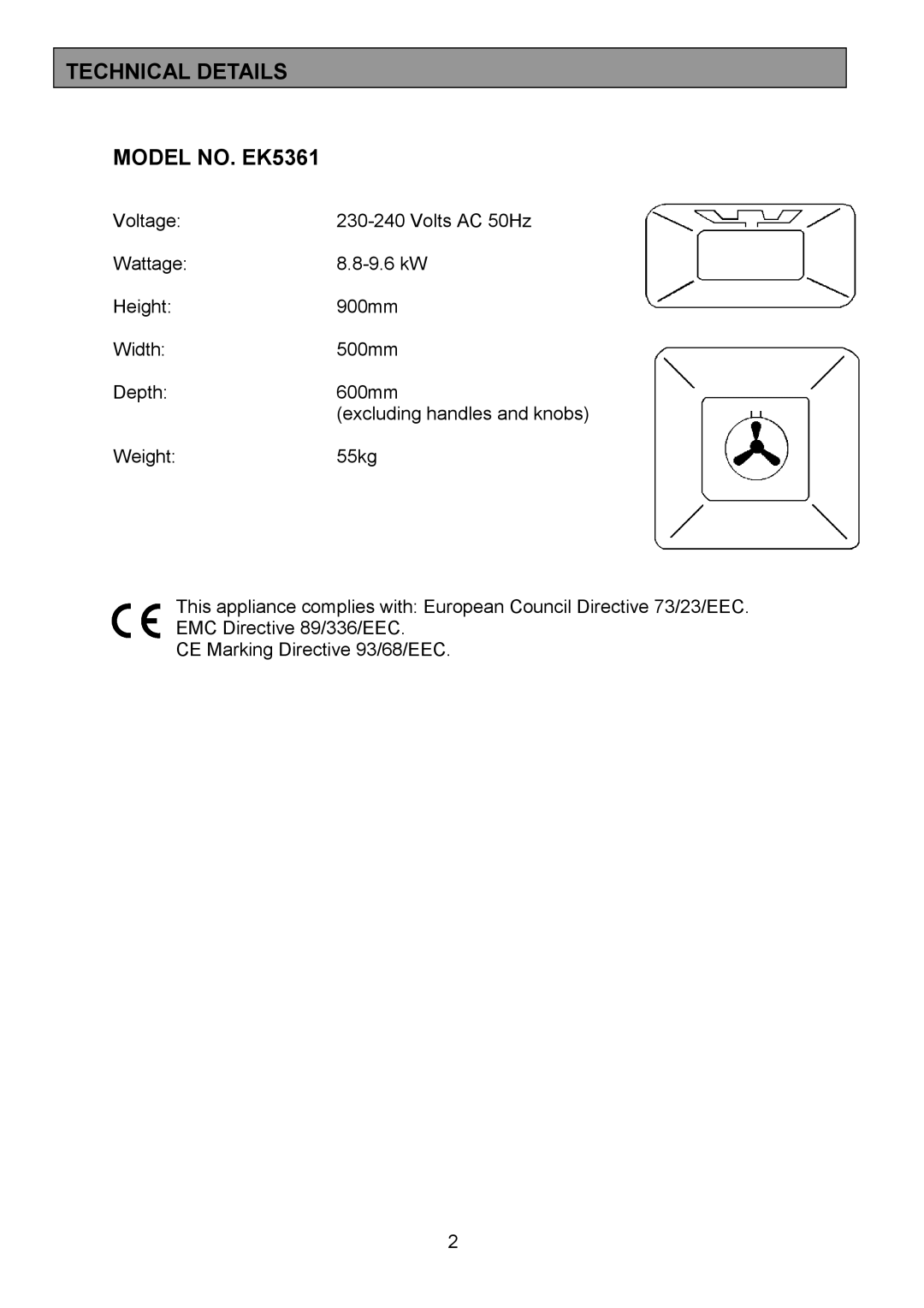 Electrolux manual Technical Details Model NO. EK5361 