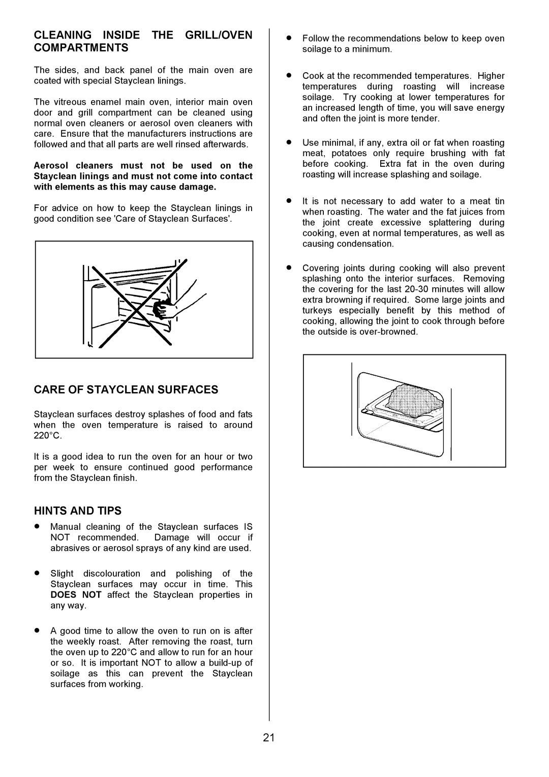 Electrolux EK5361 manual Cleaning Inside the GRILL/OVEN Compartments, Care of Stayclean Surfaces 