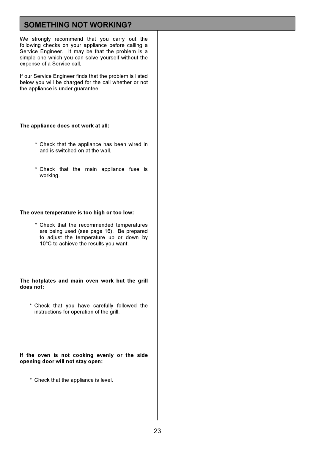 Electrolux EK5361 manual Something not WORKING?, Appliance does not work at all 