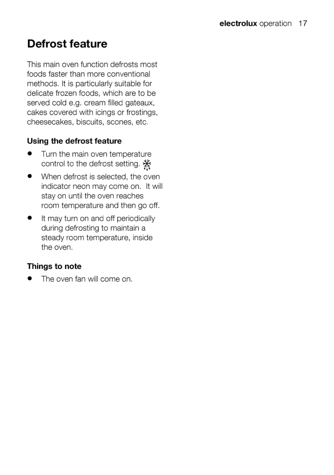 Electrolux EKC5045, EKC5044 user manual ControlTurnthetomainthedefrostoventemperaturesetting, Defrost feature 