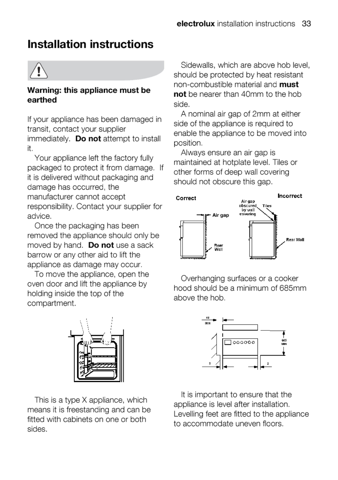 Electrolux EKC5045, EKC5044 user manual Installation instructions, Electroluxinstallationinstructions33 