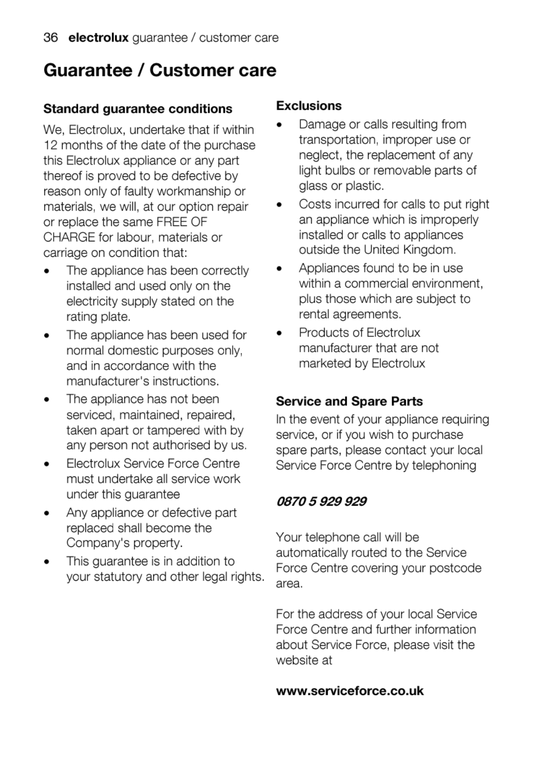 Electrolux EKC5044, EKC5045 user manual Exclusions 