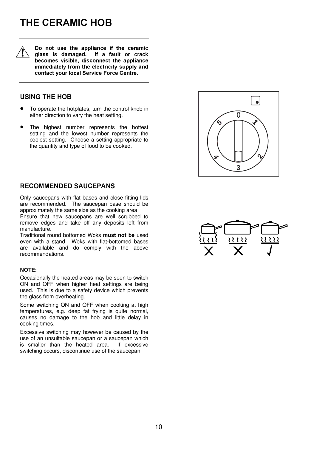 Electrolux EKC5545, EKC5544 user manual Ceramic HOB, Using the HOB, Recommended Saucepans 