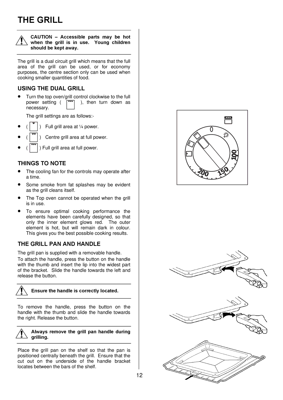 Electrolux EKC5545, EKC5544 Using the Dual Grill, Grill PAN and Handle, Ensure the handle is correctly located 