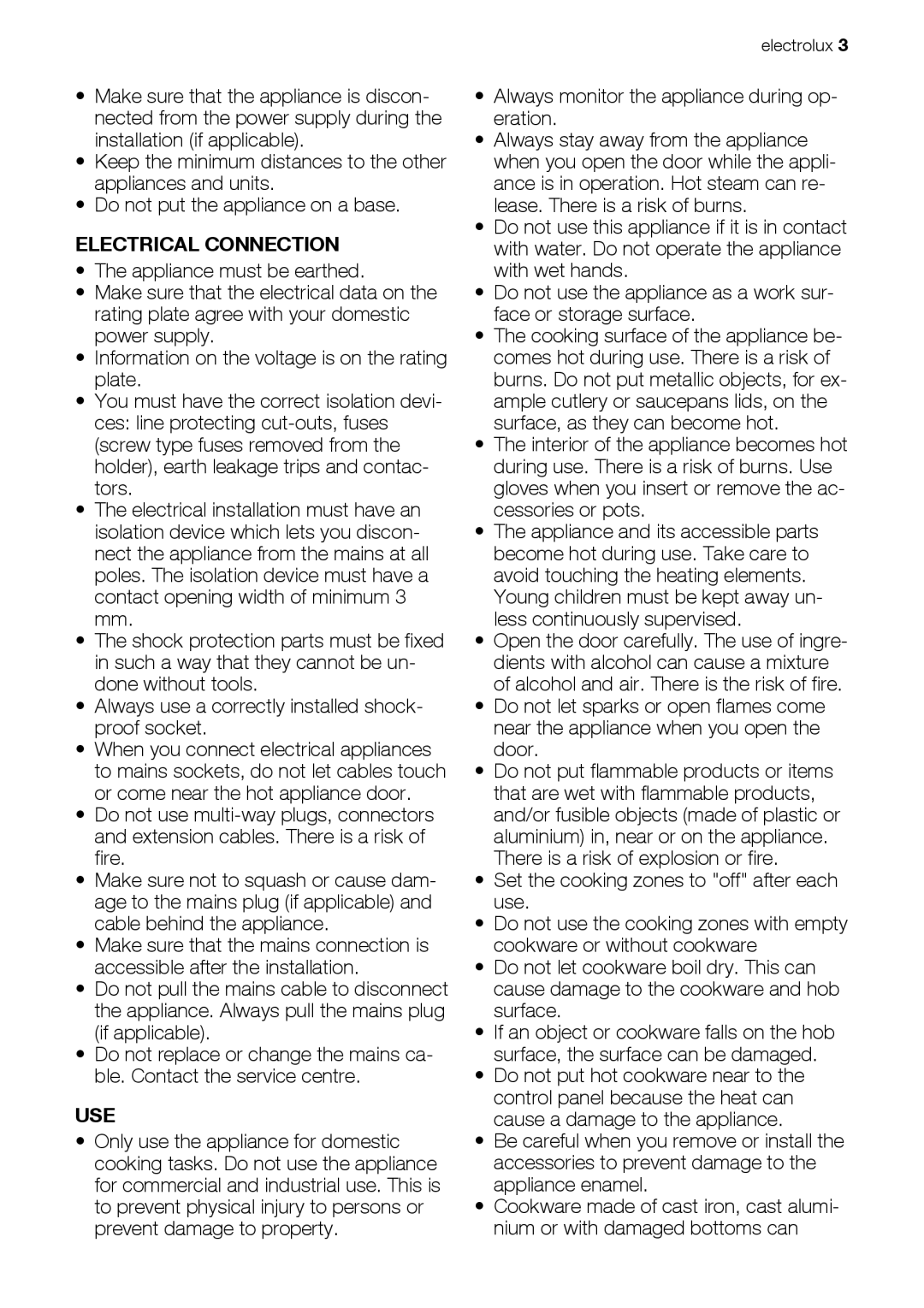 Electrolux EKC603602 user manual Electrical Connection, Use 