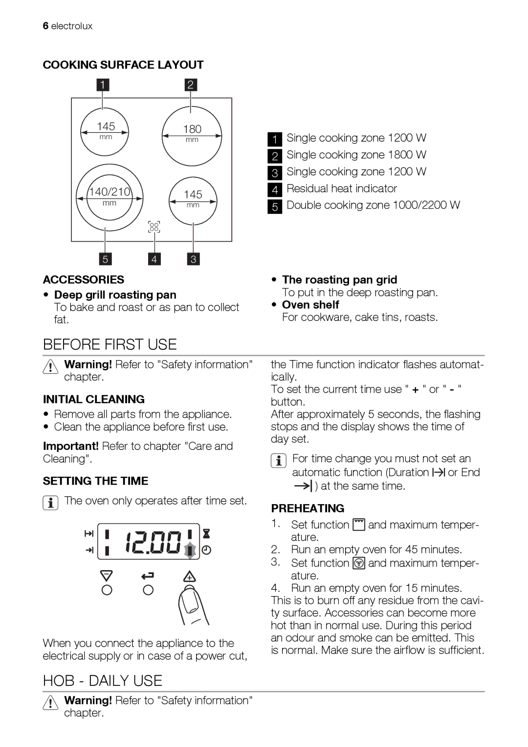 Electrolux EKC603602 user manual Before First USE, HOB Daily USE 