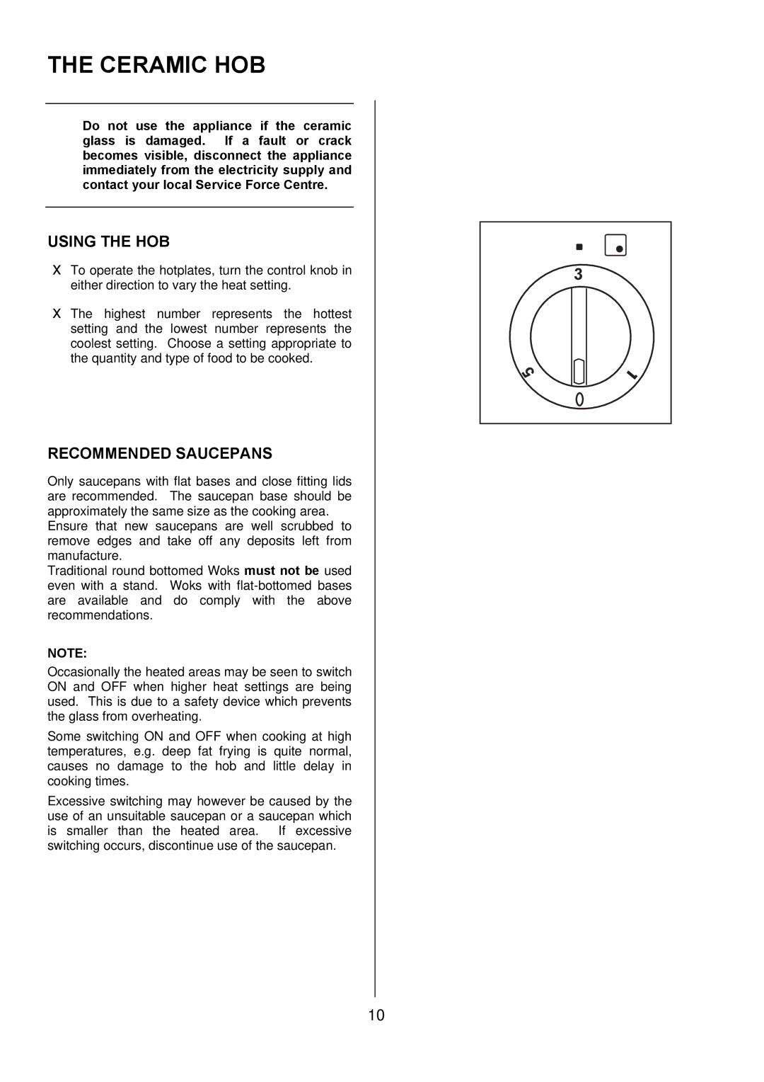 Electrolux EKC6045, EKC6044 manual Ceramic HOB, Using the HOB, Recommended Saucepans 