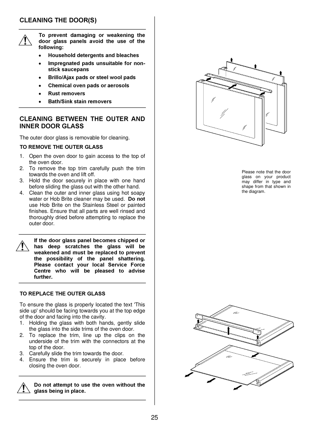 Electrolux EKC6044, EKC6045 manual Cleaning the Doors, Cleaning Between the Outer and Inner Door Glass 