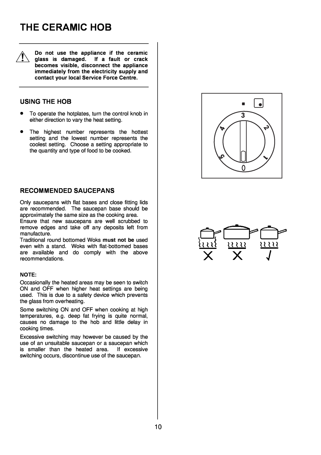 Electrolux EKC6045, EKC6044 manual The Ceramic Hob, Using The Hob, Recommended Saucepans 