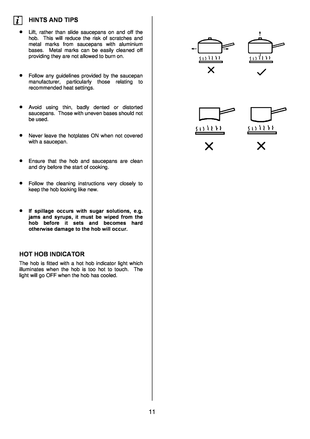 Electrolux EKC6044, EKC6045 manual Hints And Tips, Hot Hob Indicator 