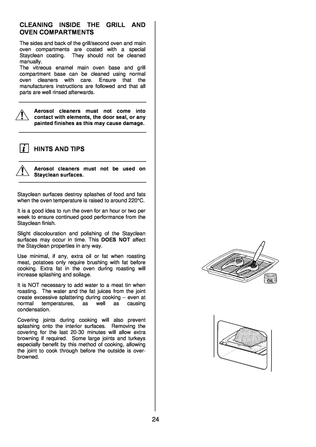 Electrolux EKC6045, EKC6044 manual Cleaning Inside The Grill And Oven Compartments, Hints And Tips 