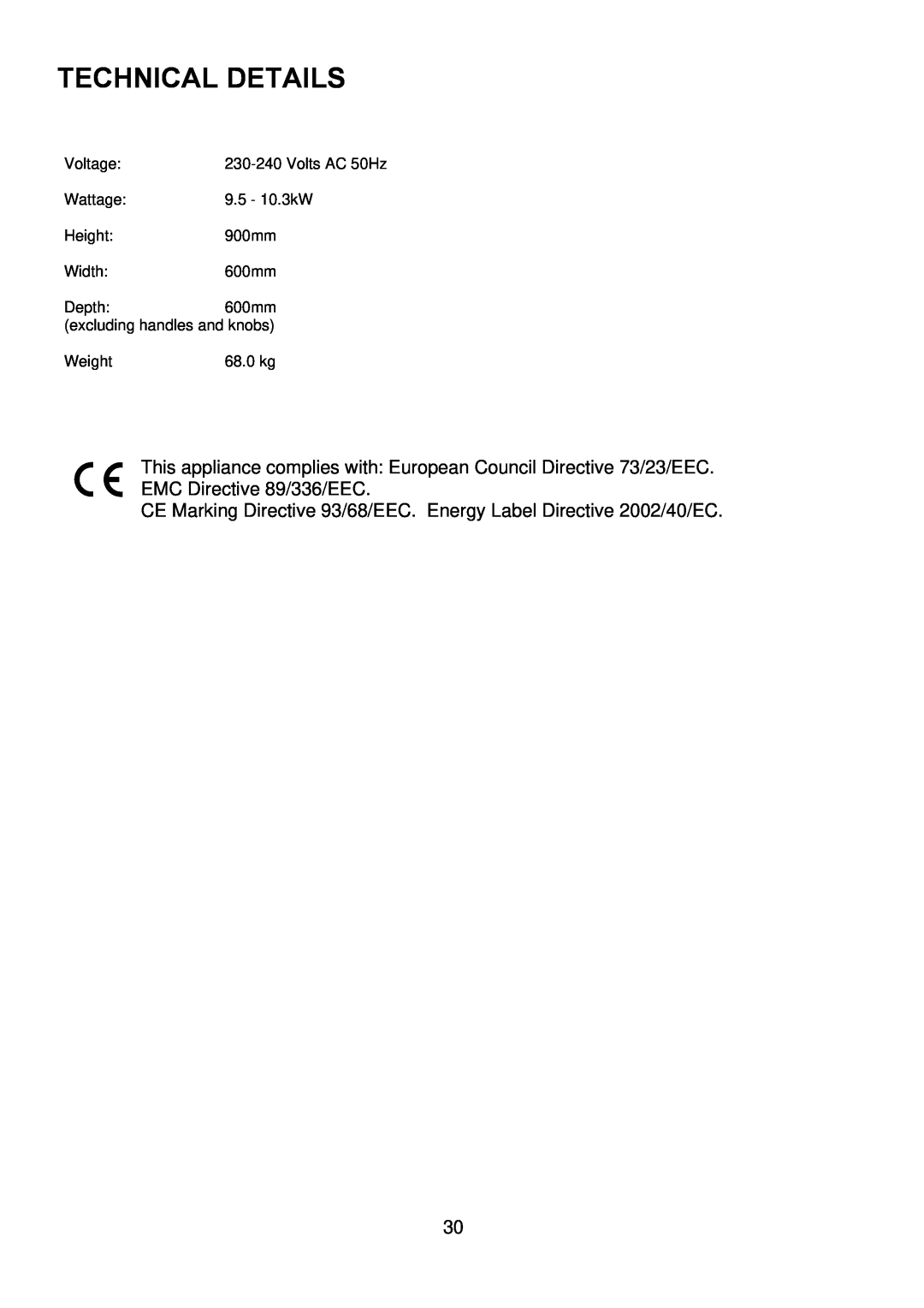 Electrolux EKC6045, EKC6044 manual Technical Details, CE Marking Directive 93/68/EEC. Energy Label Directive 2002/40/EC 