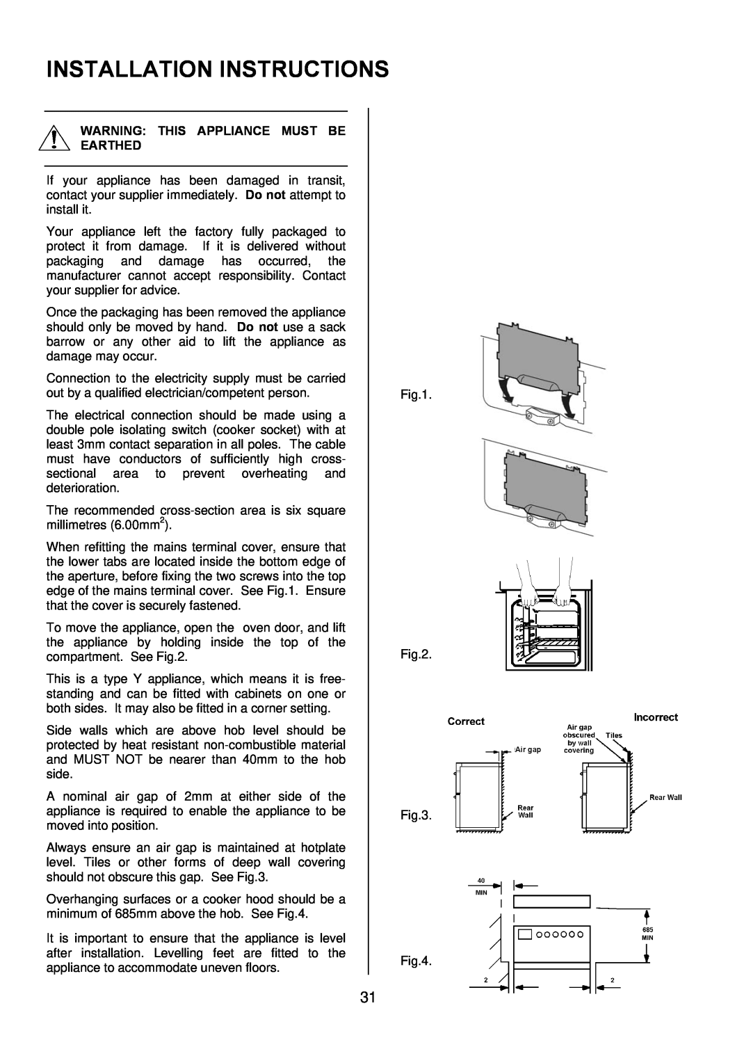 Electrolux EKC6044, EKC6045 manual Installation Instructions, Warning This Appliance Must Be Earthed 
