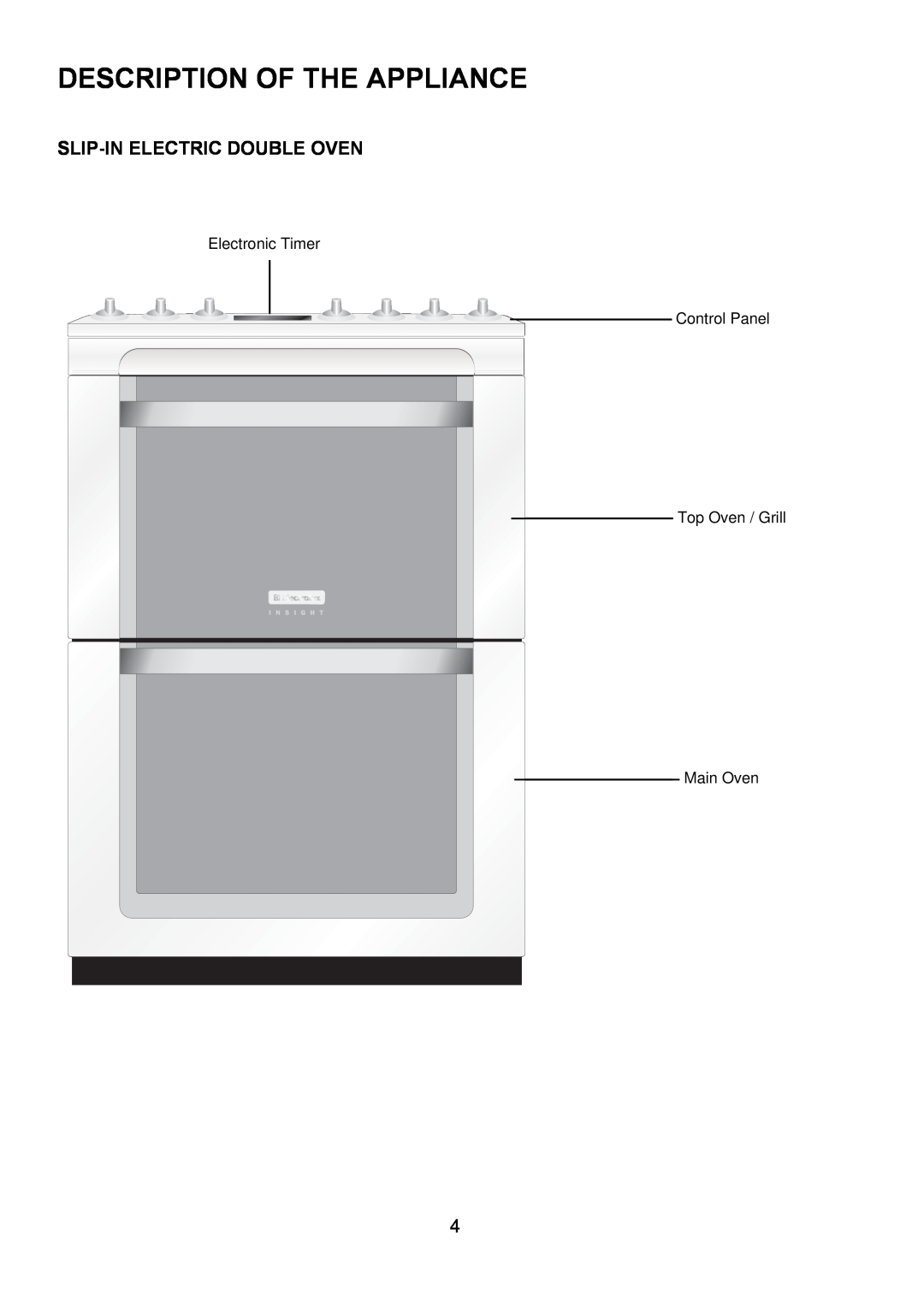 Electrolux EKC6045, EKC6044 manual Description Of The Appliance, Slip-In Electric Double Oven 