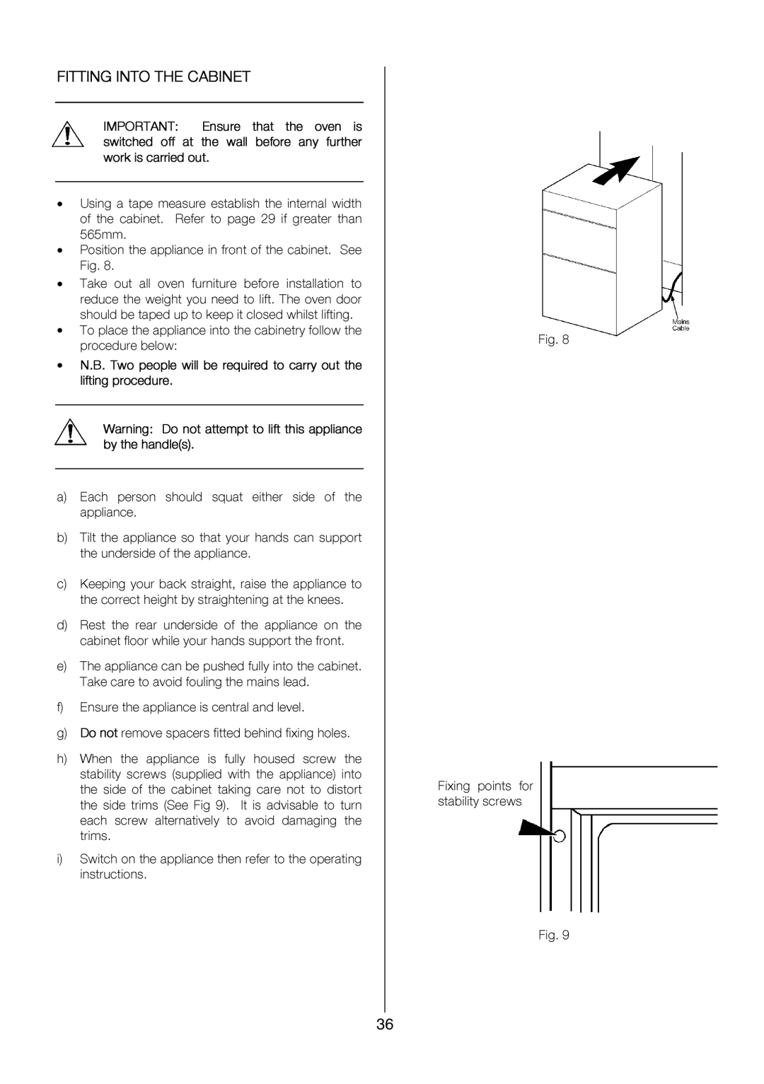 Electrolux EKC6046, EKC6047 user manual Fixingpointsfor 