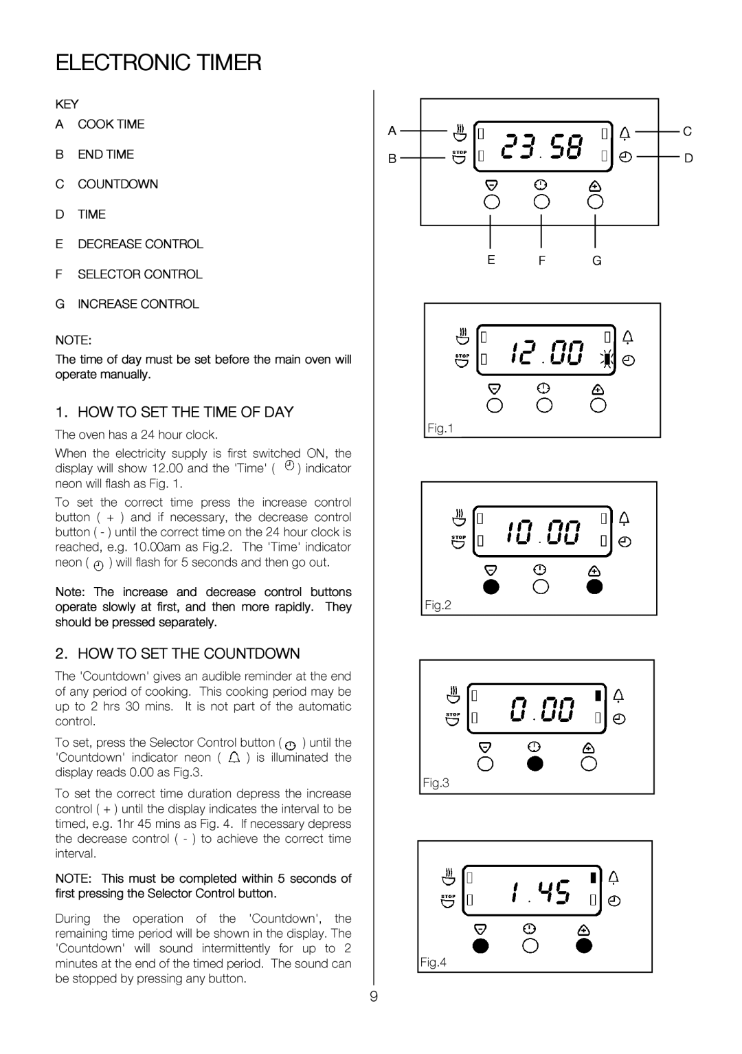 Electrolux EKC6047, EKC6046 user manual Electronic Timer, Flectoredcbendakeyincreasetimecountdownoktimetimecontrol 