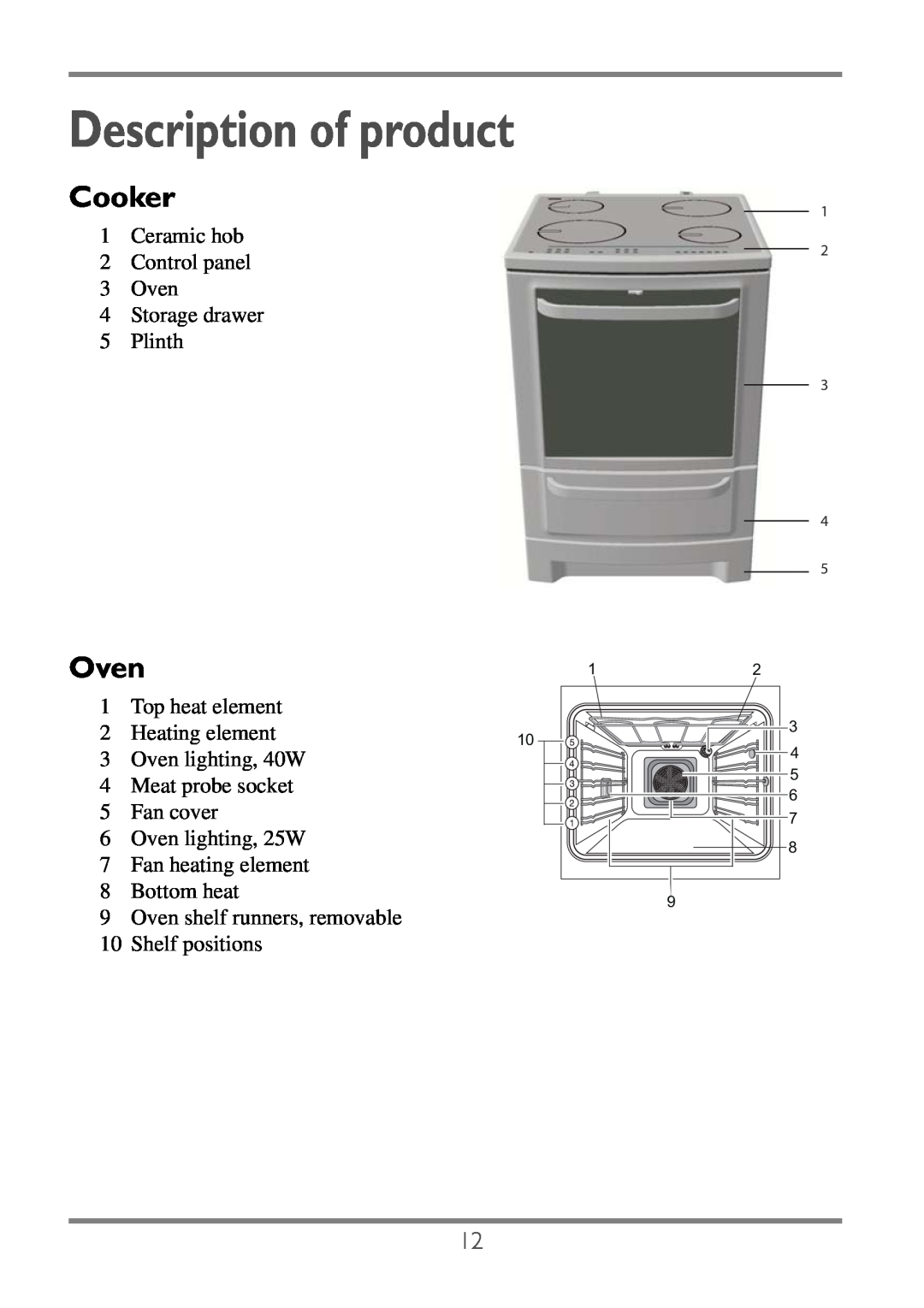 Electrolux EKC60752 user manual Description of product, Cooker, Oven 