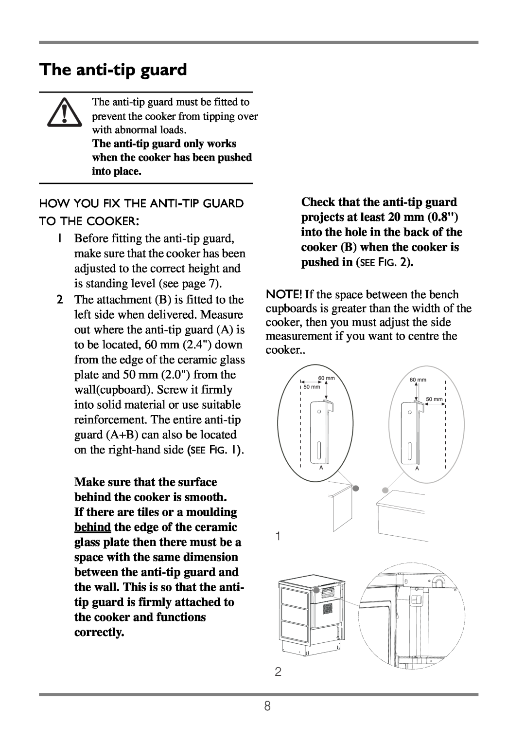Electrolux EKC60752 user manual The anti-tip guard, How You Fix The Anti-Tip Guard To The Cooker 
