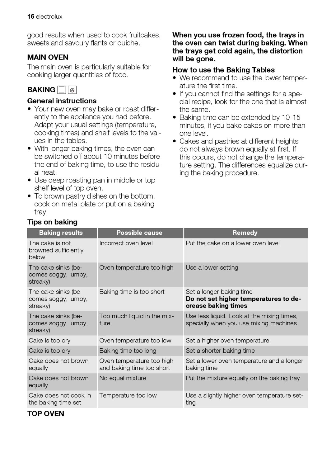 Electrolux EKC607601 user manual Main Oven, Baking, General instructions 