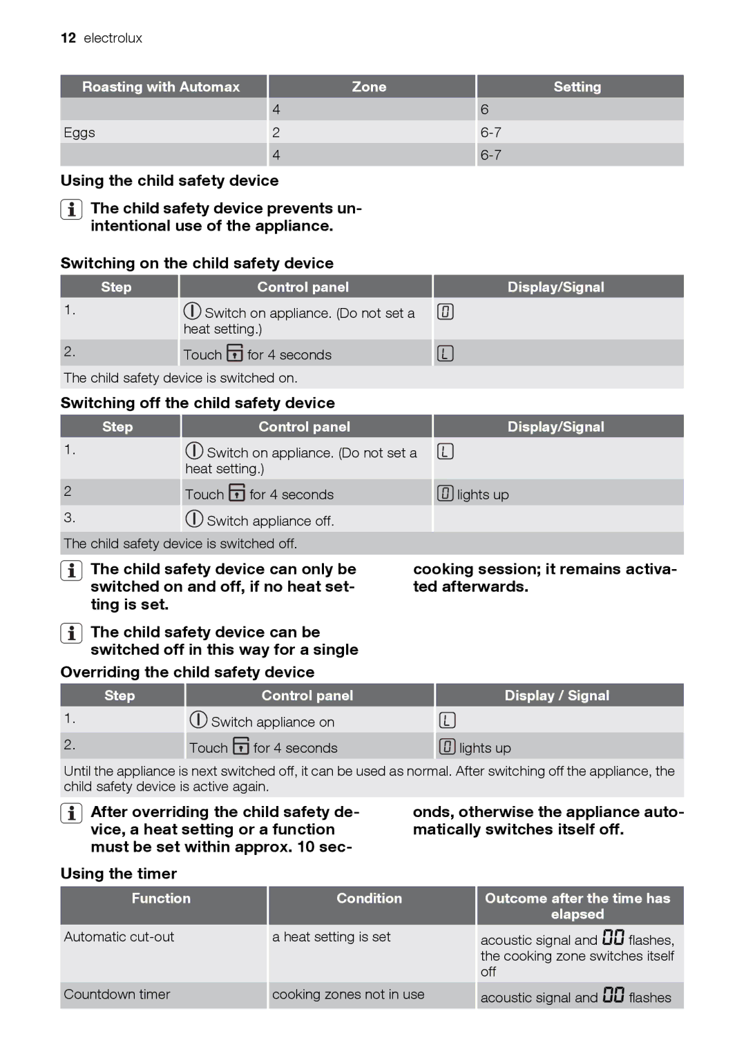 Electrolux EKD60760 user manual Switching off the child safety device 