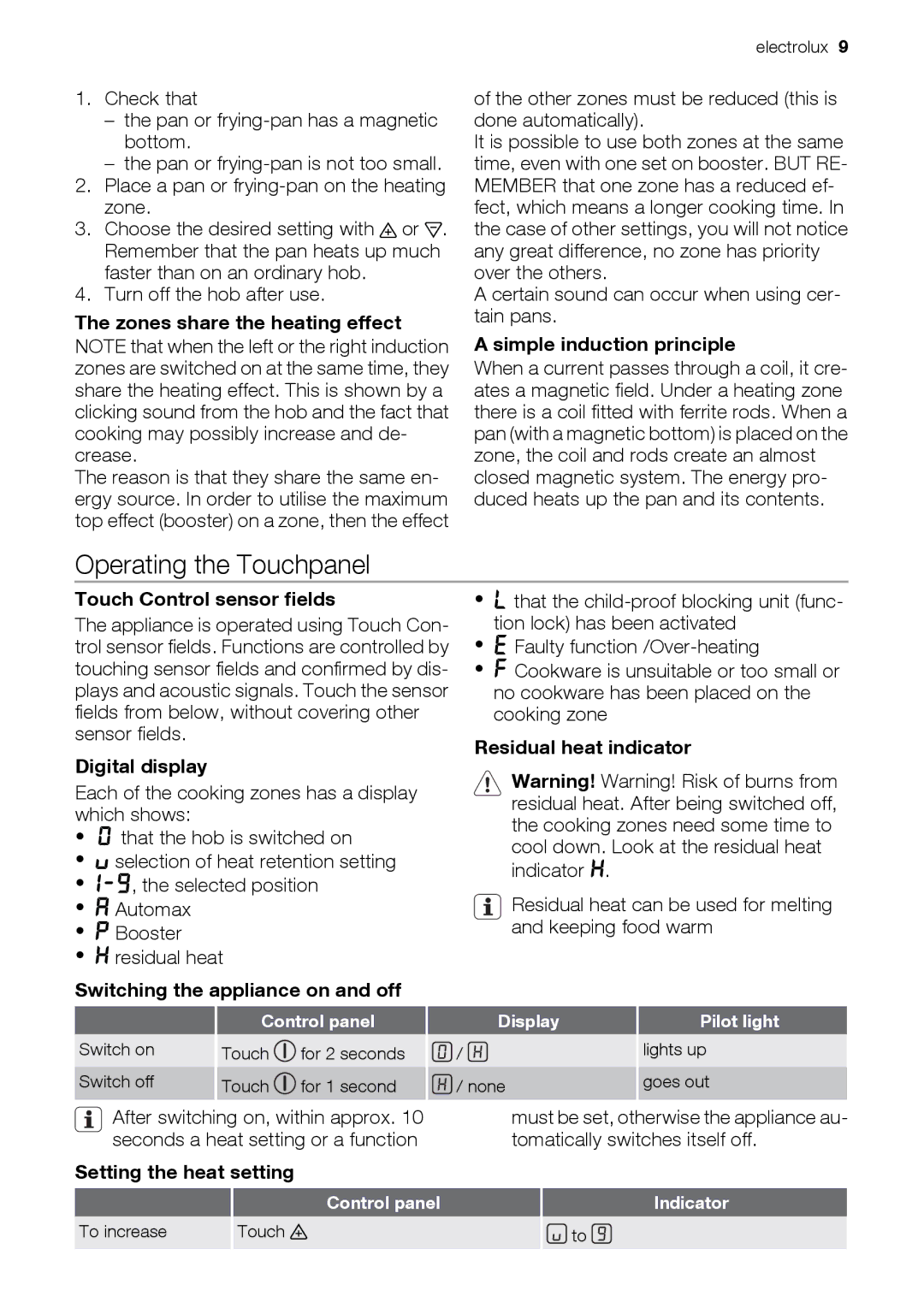 Electrolux EKD60760 user manual Operating the Touchpanel 